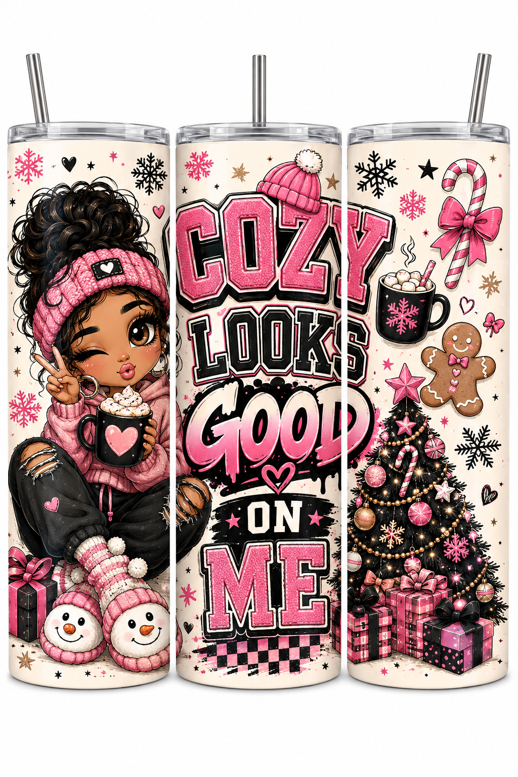 Cozy Looks Good on Me Pink Christmas Tumbler Wrap