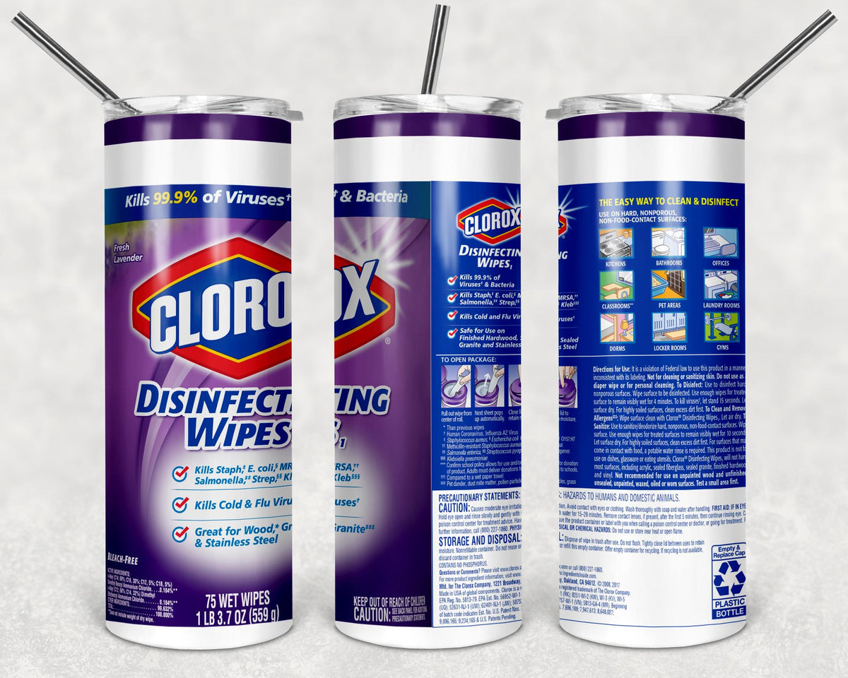 Cleaner Wipes Tumbler Wrap (Lavender), 20 oz skinny tumbler design, sublimation image, tumbler wrap