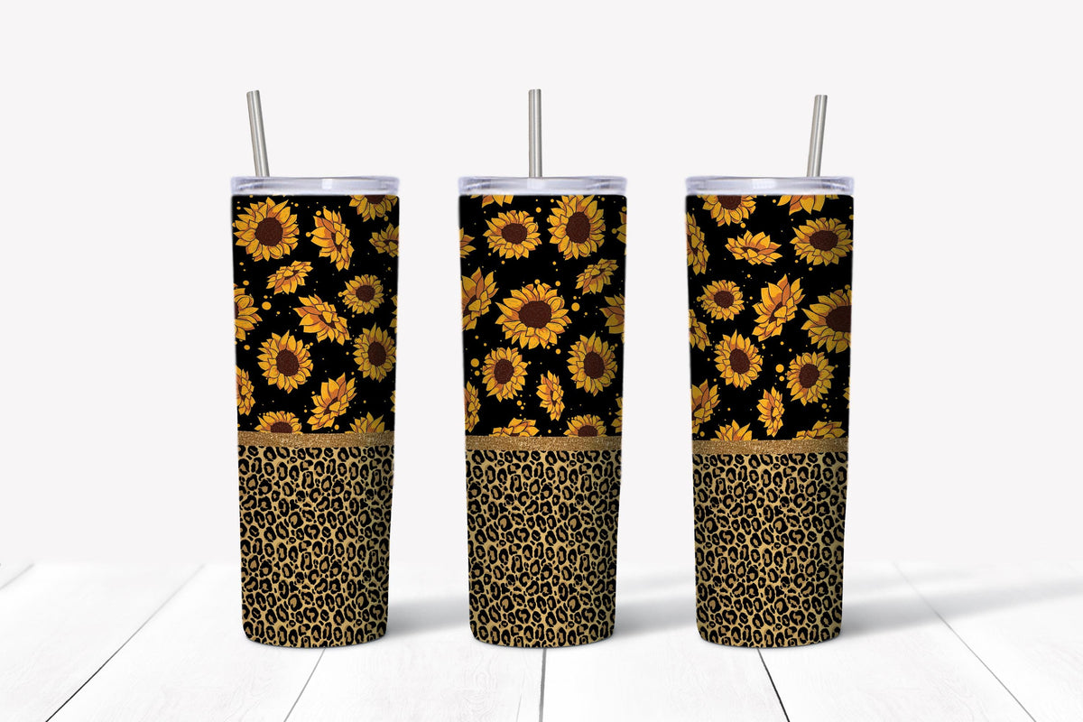 Leopard Sunflower Tumbler Design, 20 oz Skinny Tumbler Design, Sublimation Image, Tumbler Wrap, 20oz Tumbler Wrap
