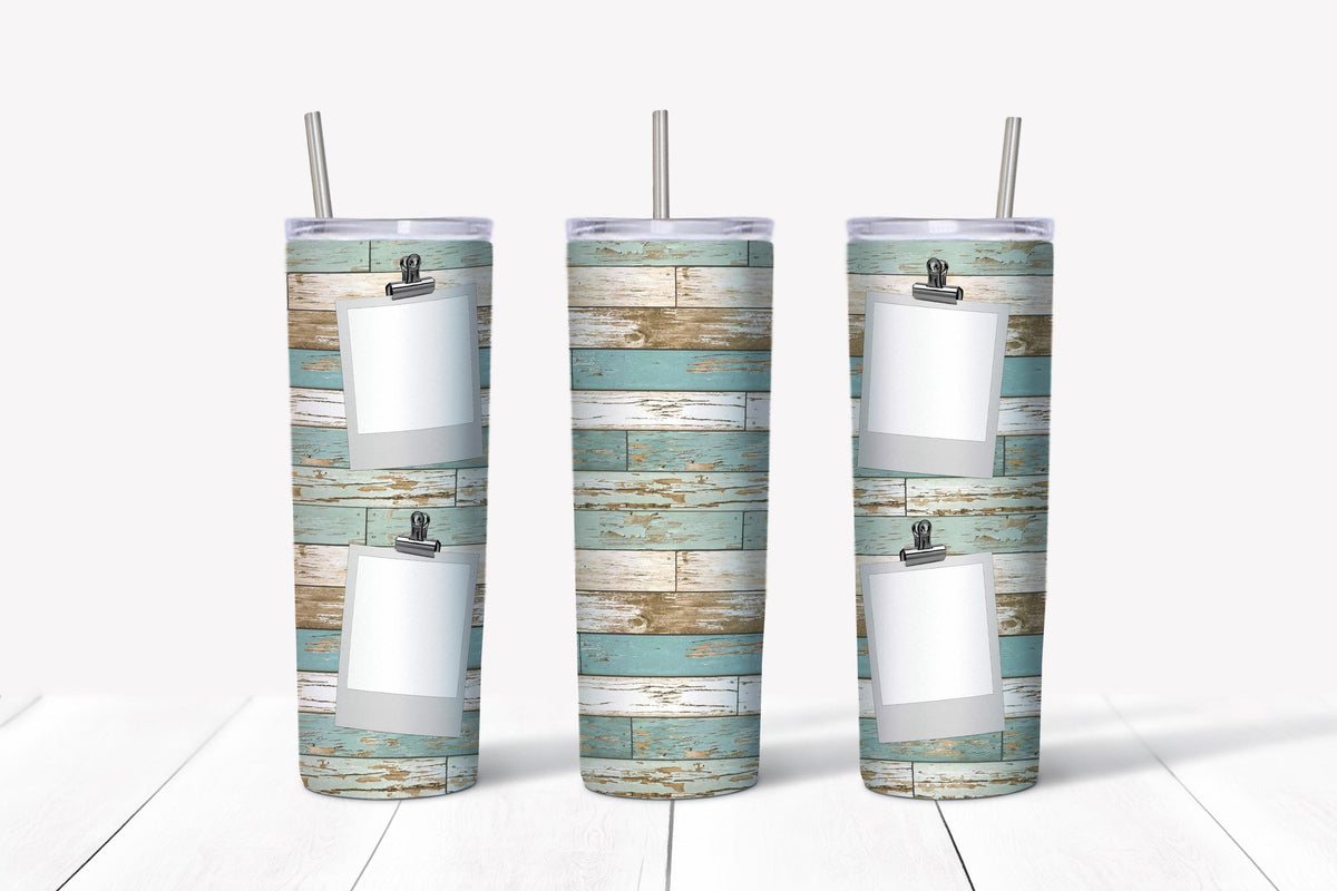Distressed Blue Wood - 4 Frames Tumbler Design, 20 oz Skinny Tumbler Design, Sublimation Image, Tumbler Wrap, 20oz Tumbler Wrap