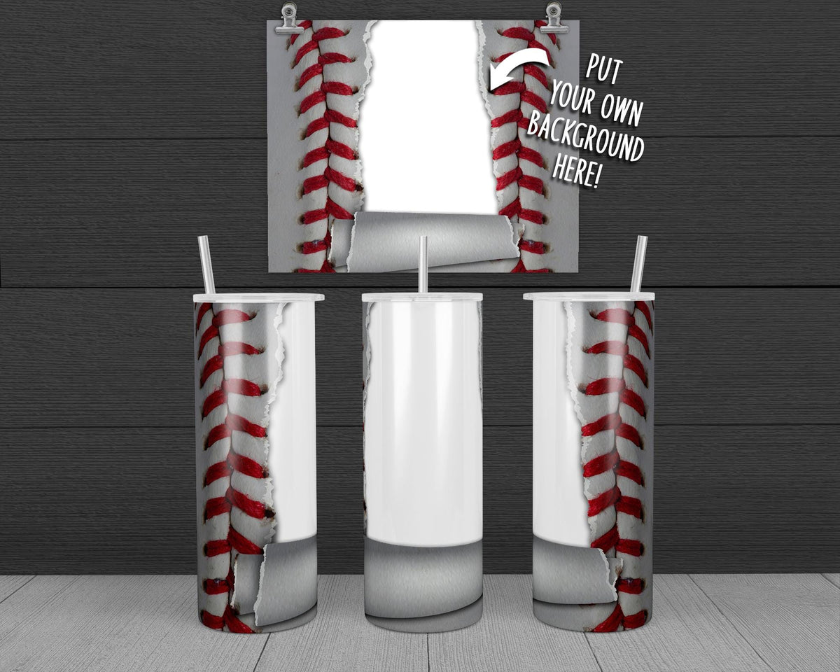 Torn Paper Baseball Tumbler Design, 20 oz Skinny Tumbler Wrap (Digital Download)