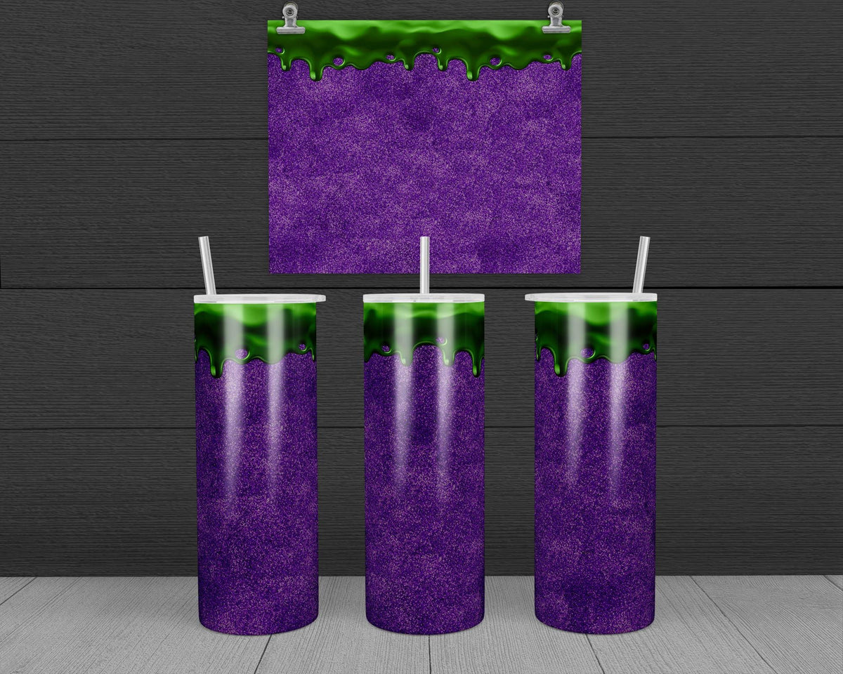 Purple Glitter Green Drip Tumbler Design, 20 oz Skinny Tumbler Wrap (Digital Download)