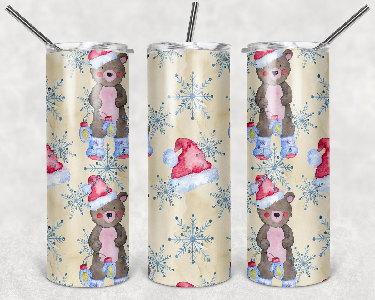 Christmas Bear Tumbler Design, 20 oz Skinny Tumbler Design, Sublimation Image, Tumbler Wrap, 20oz Tumbler Wrap