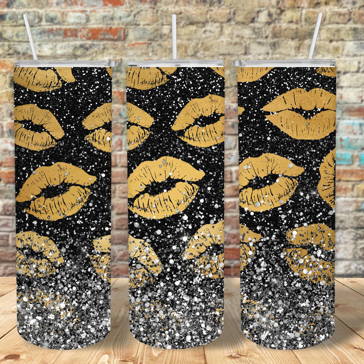 Gold Kisses Tumbler Design, 20 oz Skinny Tumbler Design, Sublimation Image, Tumbler Wrap, 20oz Tumbler Wrap