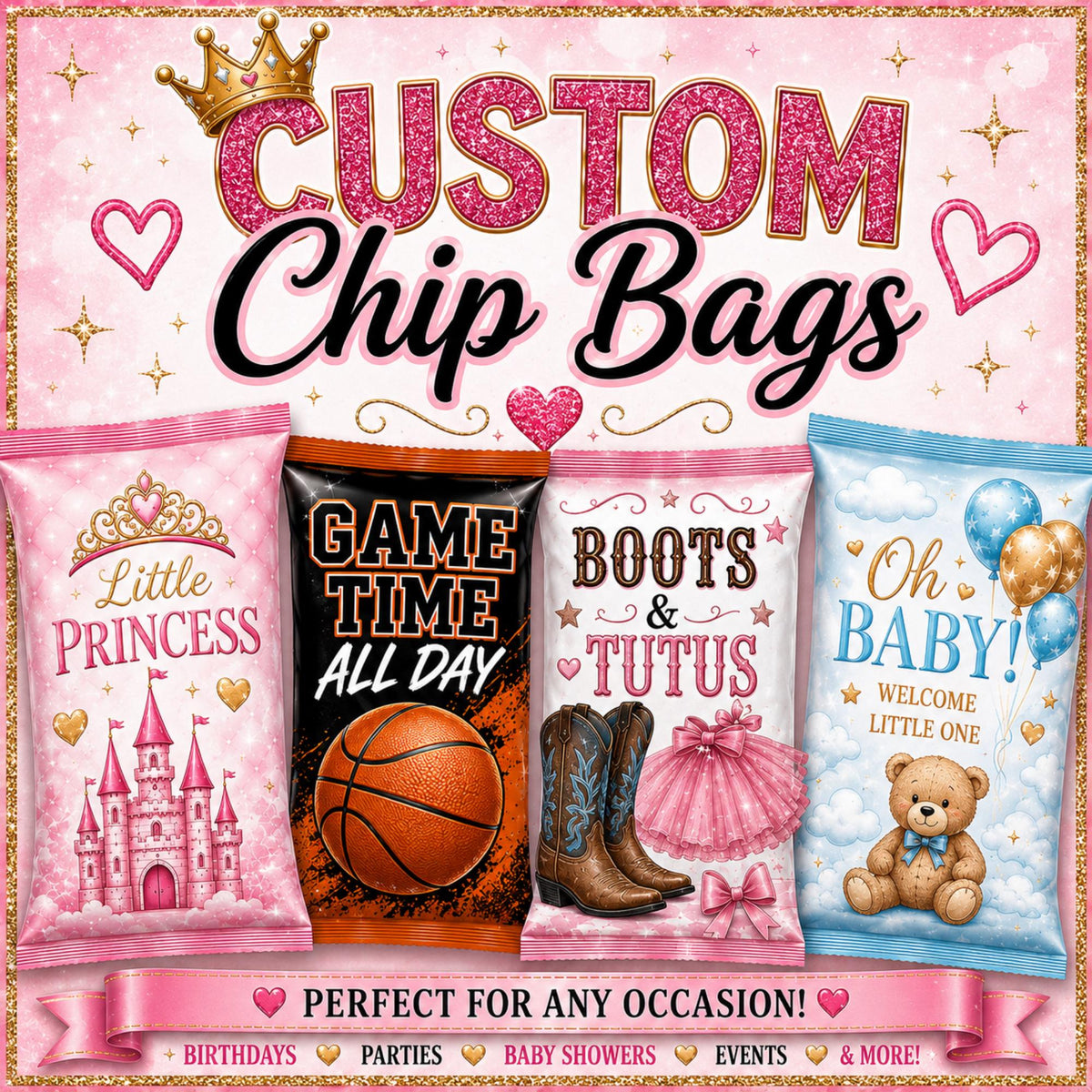 Custom Chip Bags, Personalized Party Favors, Any Theme Birthday Party Favors, Custom Snack Bags, Baby Shower Favors, Birthday Decoration