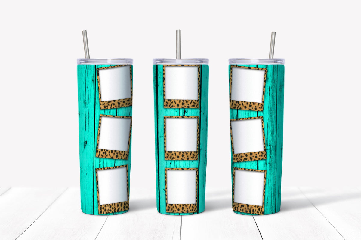 Turquoise Wood Jaguar Frames Collage Tumbler Design, 20 oz Skinny Tumbler Design, Sublimation Image, Tumbler Wrap, 20oz Tumbler Wrap