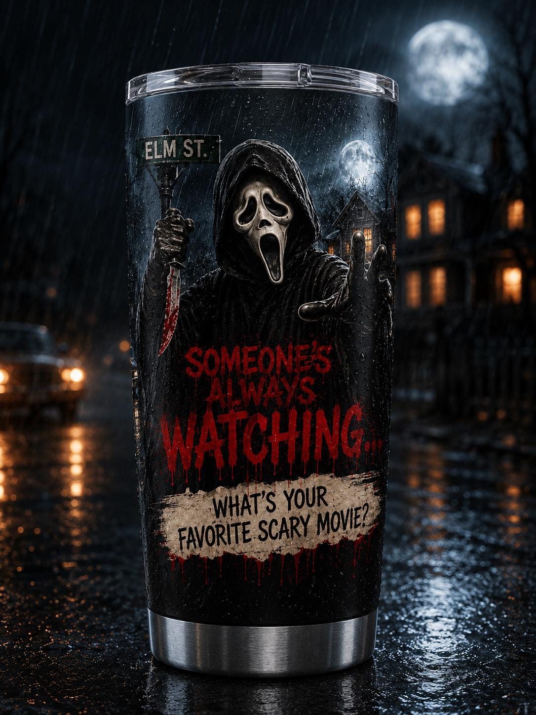 Face Horror 20oz Skinny Tumbler PNG | Seamless Halloween Sublimation Wrap | Spooky Horror Movie Digital Download