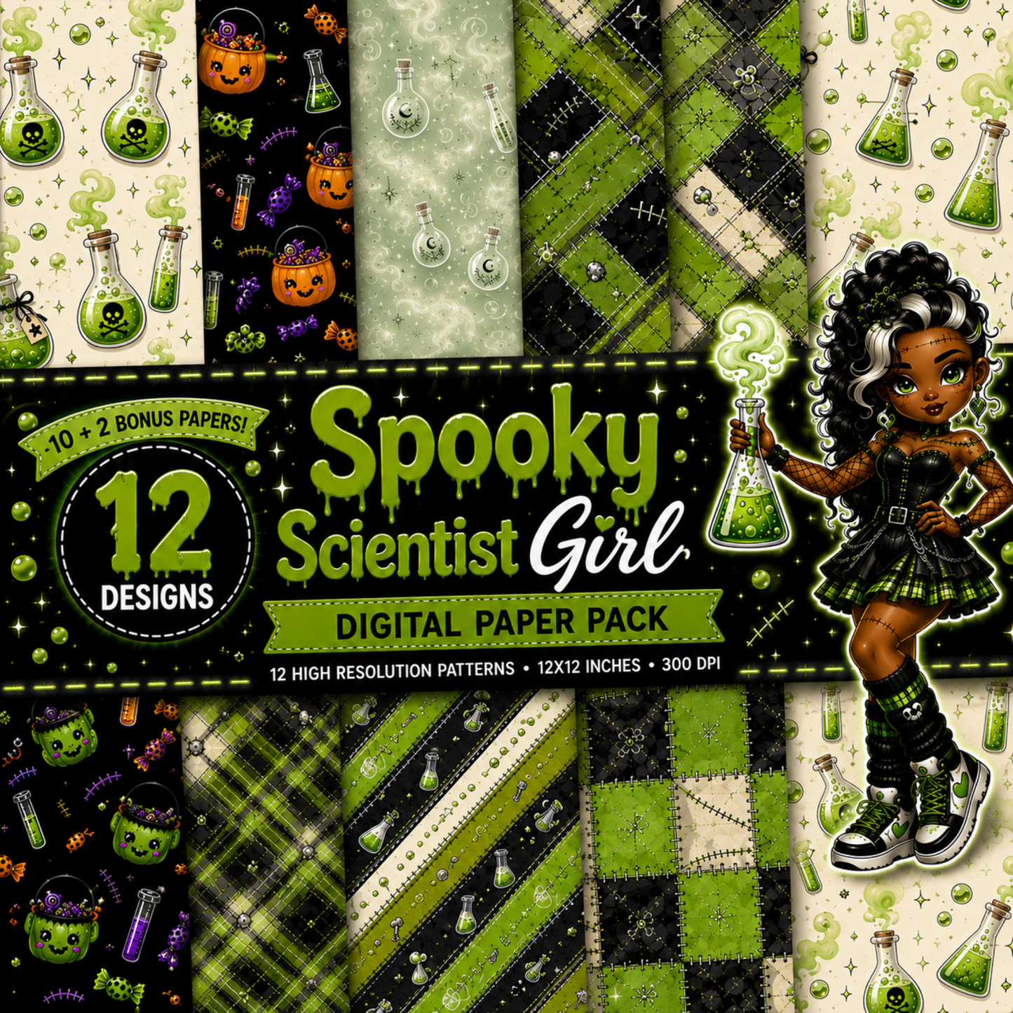 Spooky Scientist Girl Digital Paper
