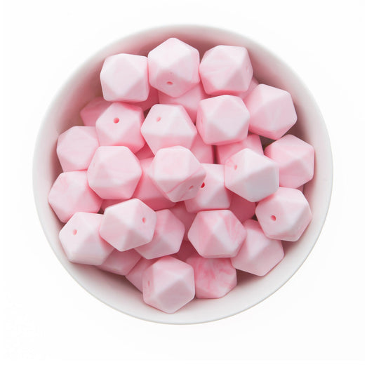 17mm Hexagon Swirl Silicone Bead -  Candy Swirl