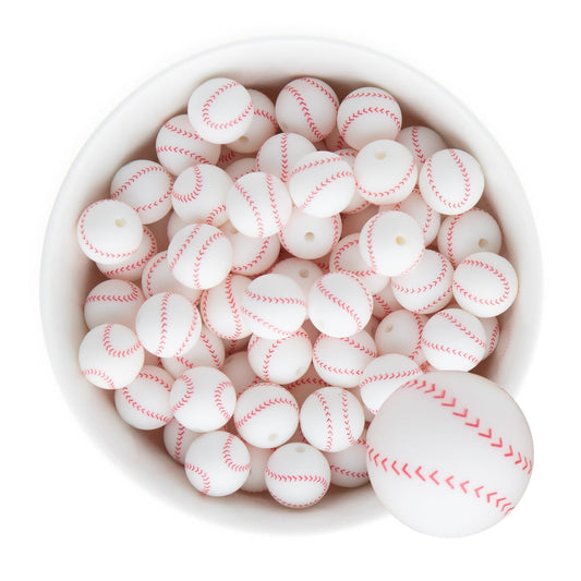 Baseball Silicone Beads (15mm)