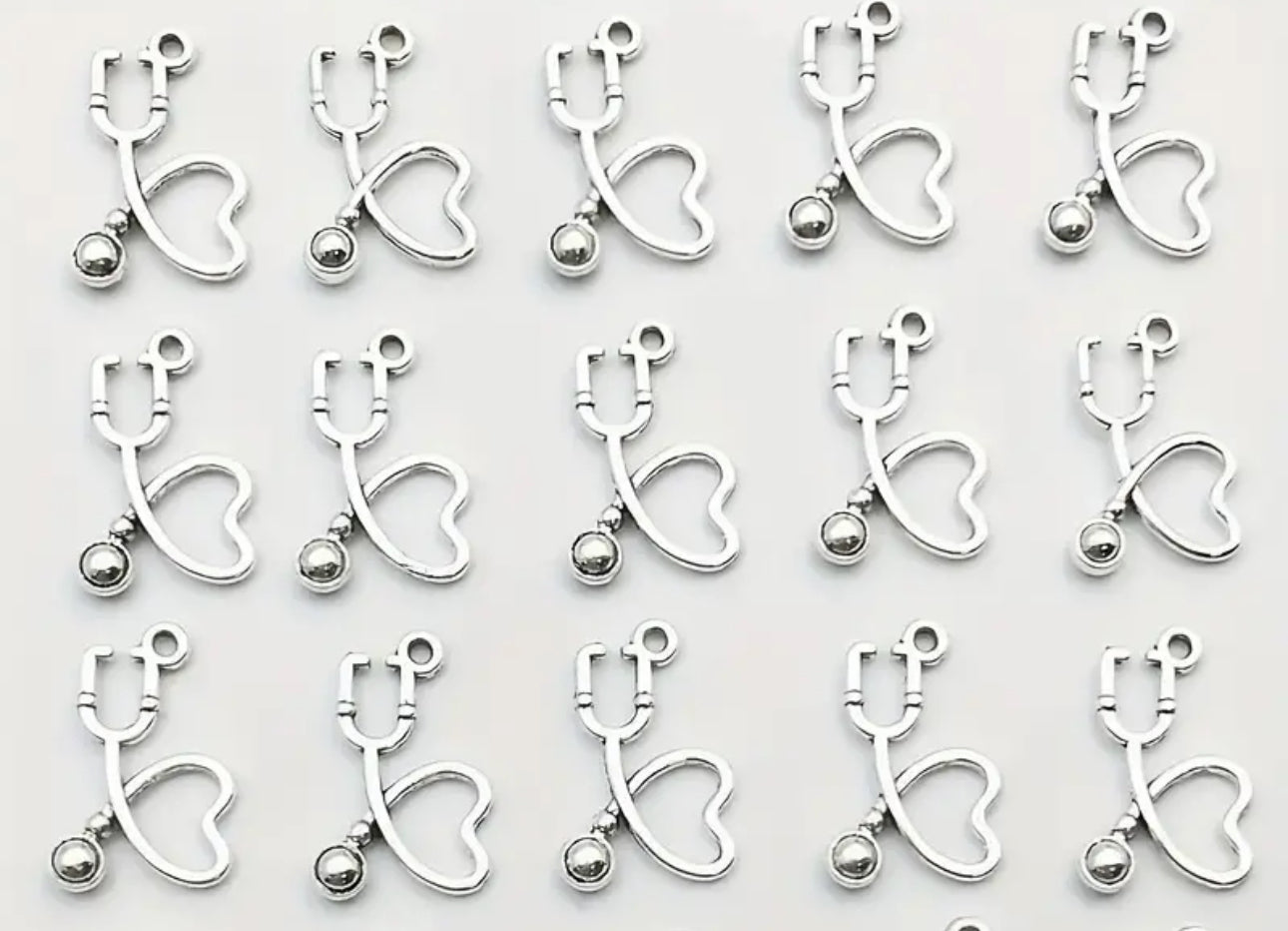 Silver Stethoscope Heart Charm