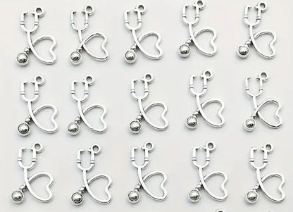 Silver Stethoscope Heart Charm