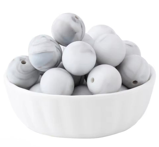 15mm Solid Color Silicone Beads -  Marble White