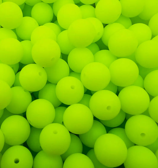 15mm Solid Color Silicone Beads - Neon Yellow Green