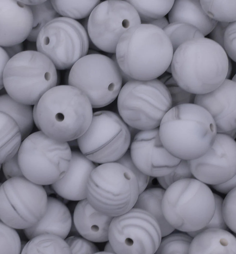 15mm Solid Color Silicone Beads -  Marble White