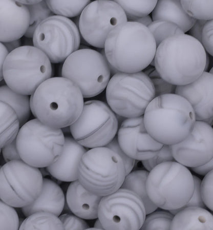 15mm Solid Color Silicone Beads -  Marble White
