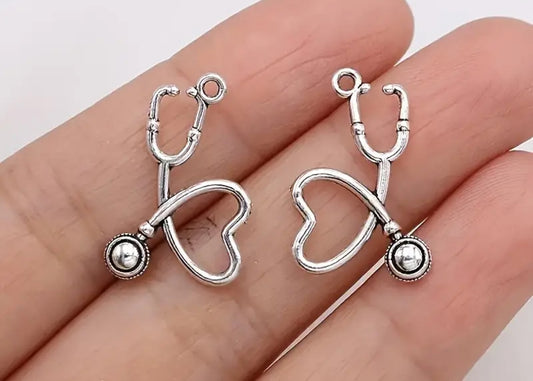 Silver Stethoscope Heart Charm