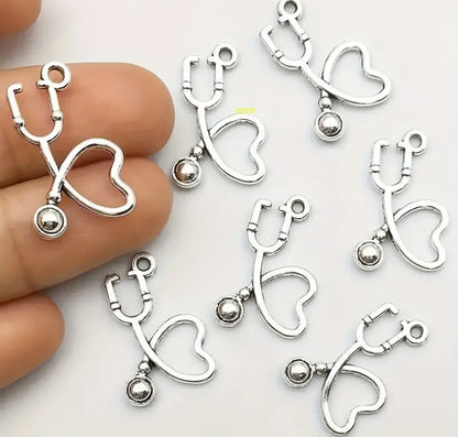Silver Stethoscope Heart Charm