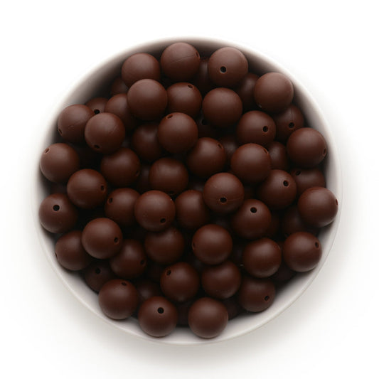 15mm Solid Color Silicone Beads -  Chocolate Brown