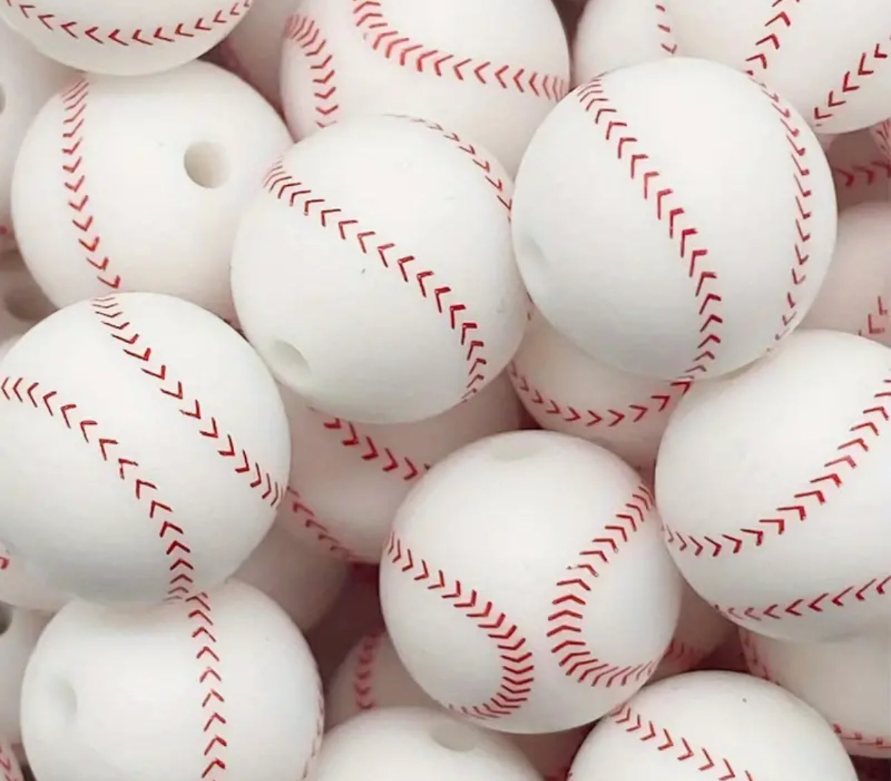 Baseball Silicone Beads (15mm)