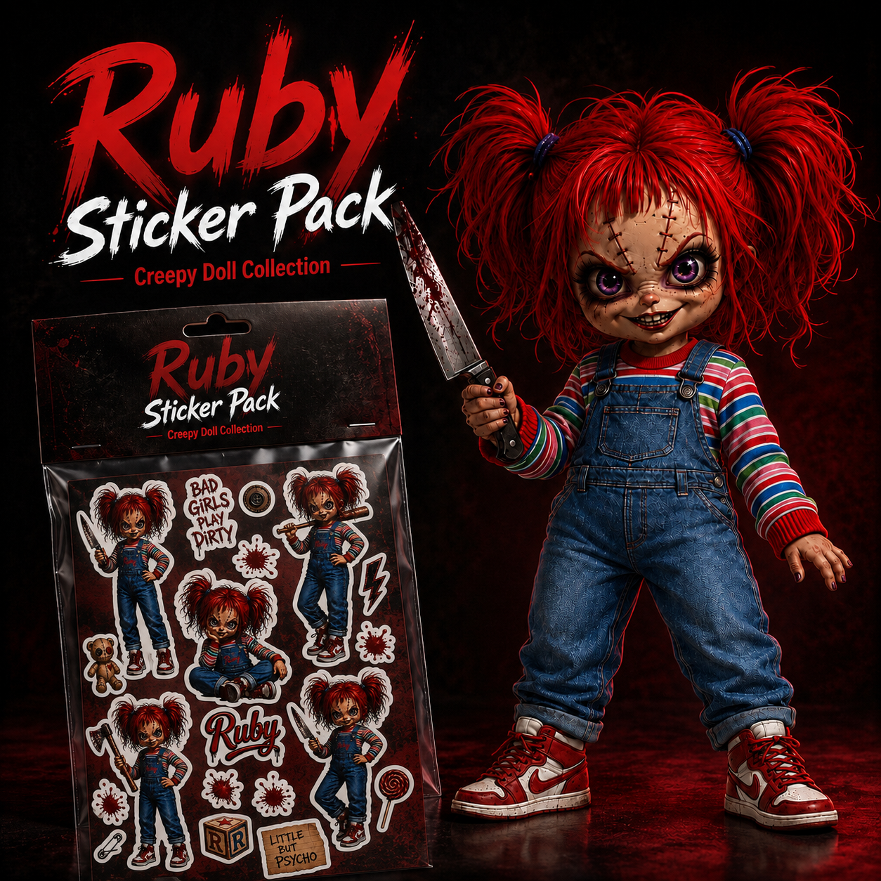 Ruby Creepy Doll Digital Sticker Sheet