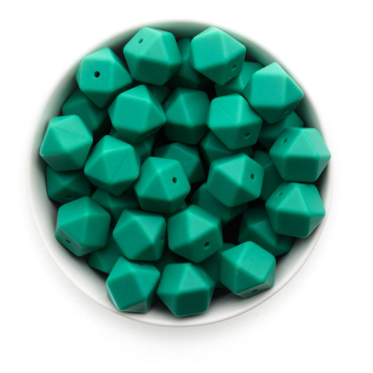 17mm Hexagon Solid Color Silicone Bead - Emerald Green