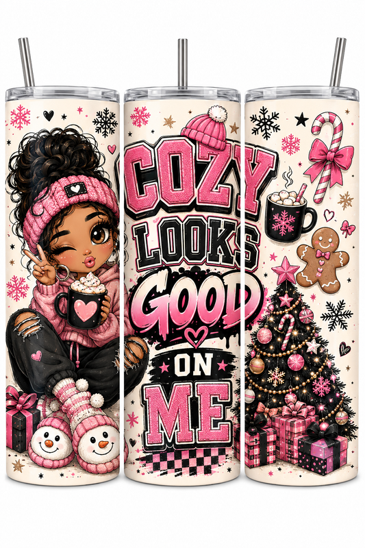Cozy Looks Good on Me Pink Christmas Tumbler Wrap
