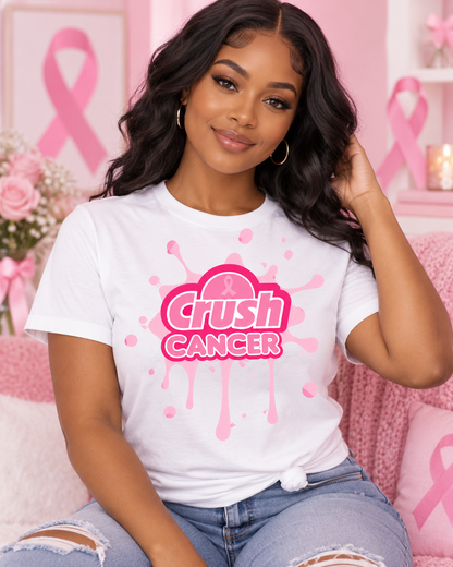 Crush Cancer breast cancer awareness SVG mockup on a white T-shirt
