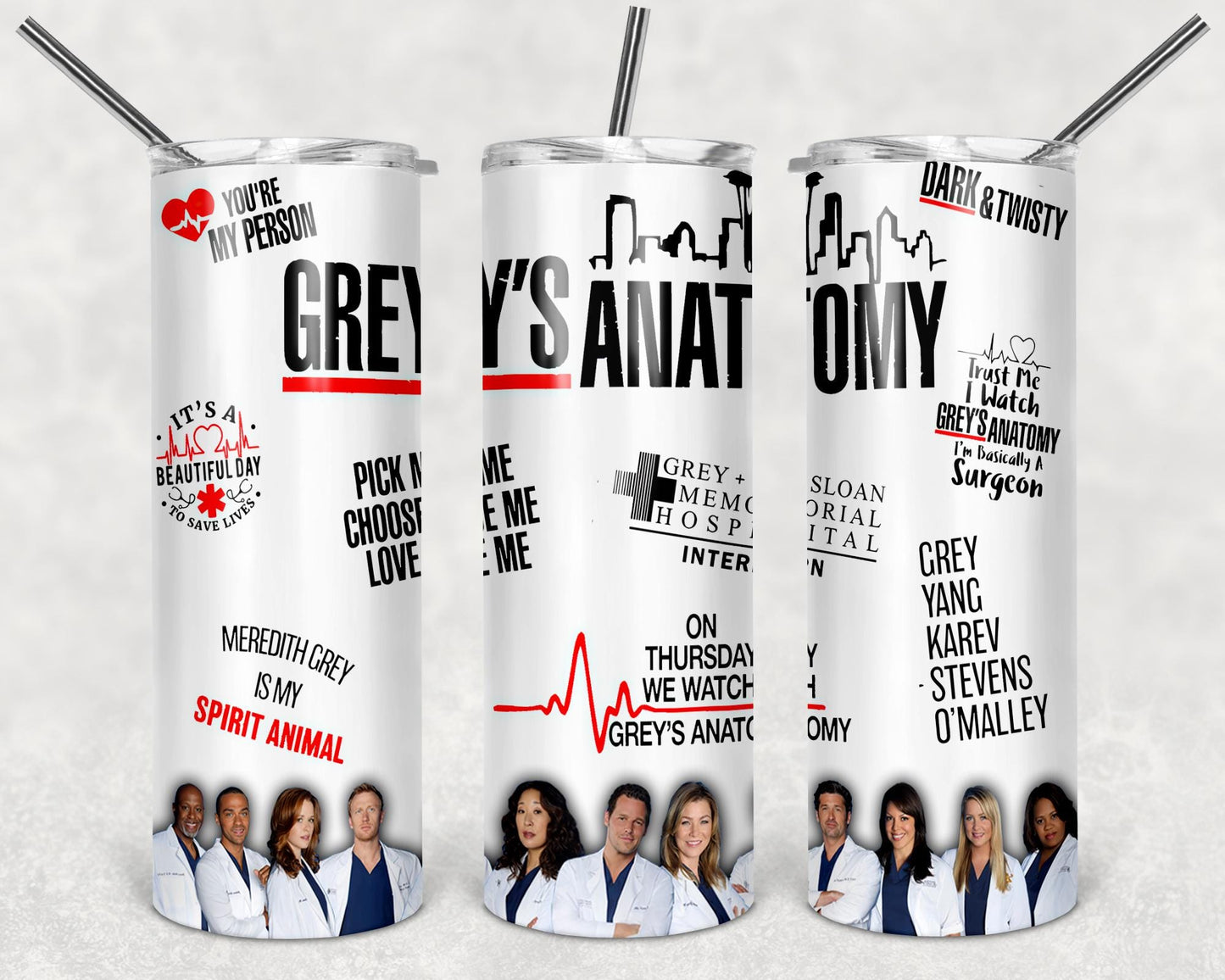 Greys Tumbler Design, 20 oz Skinny Tumbler Design, Sublimation Image, Tumbler Wrap, 20oz Tumbler Wrap