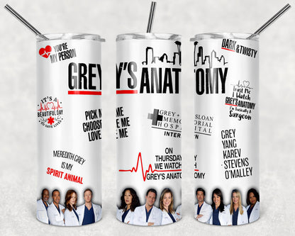 Greys Tumbler Design, 20 oz Skinny Tumbler Design, Sublimation Image, Tumbler Wrap, 20oz Tumbler Wrap