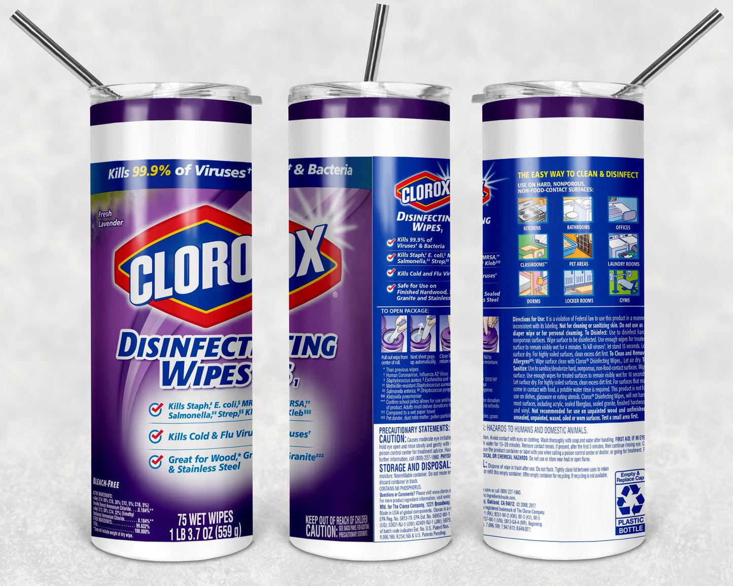 Cleaner Wipes Tumbler Wrap (Lavender), 20 oz skinny tumbler design, sublimation image, tumbler wrap