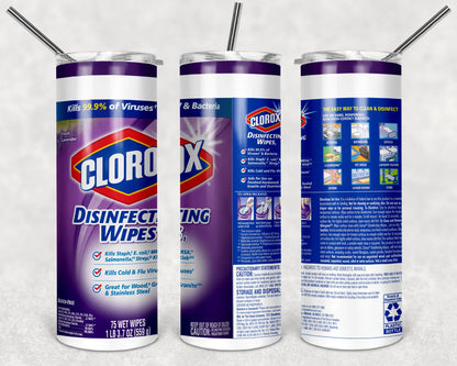 Cleaner Wipes Tumbler Wrap (Lavender), 20 oz skinny tumbler design, sublimation image, tumbler wrap