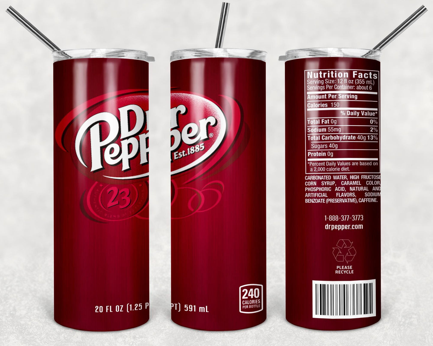 Dr Pepper Tumbler Design, 20 oz Skinny Tumbler Wrap (Digital Download)