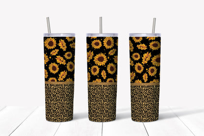 Leopard Sunflower Tumbler Design, 20 oz Skinny Tumbler Design, Sublimation Image, Tumbler Wrap, 20oz Tumbler Wrap