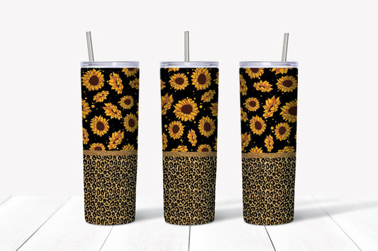 Leopard Sunflower Tumbler Design, 20 oz Skinny Tumbler Design, Sublimation Image, Tumbler Wrap, 20oz Tumbler Wrap