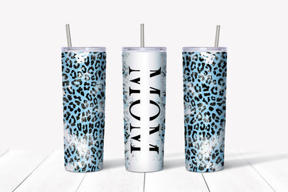 Mom Blue Cheetah Distressed Tumbler Design, 20 oz Skinny Tumbler Design, Sublimation Image, Tumbler Wrap, 20oz Tumbler Wrap