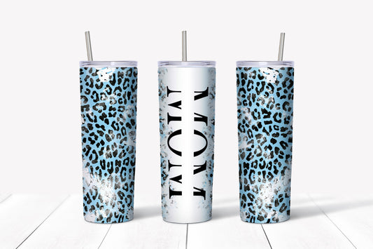 Mom Blue Cheetah Distressed Tumbler Design, 20 oz Skinny Tumbler Design, Sublimation Image, Tumbler Wrap, 20oz Tumbler Wrap