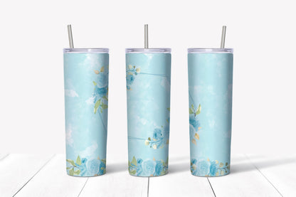Blue Floral Frame Tumbler Design, 20 oz Skinny Tumbler Design, Sublimation Image, Tumbler Wrap, 20oz Tumbler Wrap