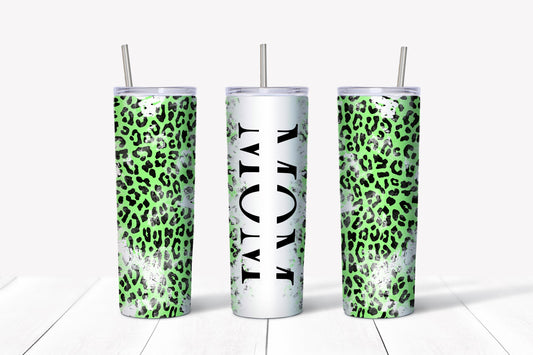 Mom Green Cheetah Distressed Tumbler Design, 20 oz Skinny Tumbler Design, Sublimation Image, Tumbler Wrap, 20oz Tumbler Wrap