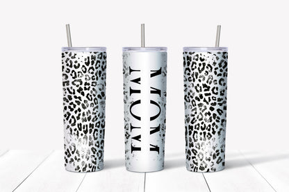 Mom White Cheetah Distressed Tumbler Design, 20 oz Skinny Tumbler Design, Sublimation Image, Tumbler Wrap, 20oz Tumbler Wrap