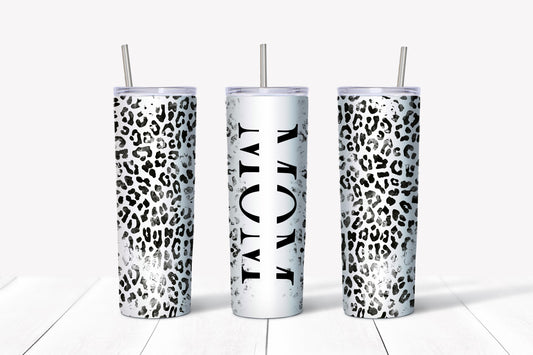 Mom White Cheetah Distressed Tumbler Design, 20 oz Skinny Tumbler Design, Sublimation Image, Tumbler Wrap, 20oz Tumbler Wrap