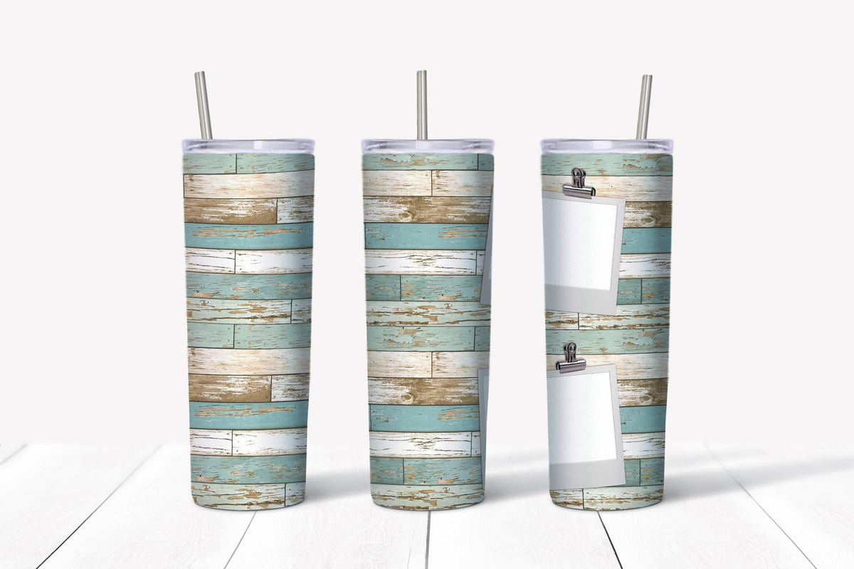 Distressed Blue Wood - 2 Frames Tumbler Design, 20 oz Skinny Tumbler Design, Sublimation Image, Tumbler Wrap, 20oz Tumbler Wrap