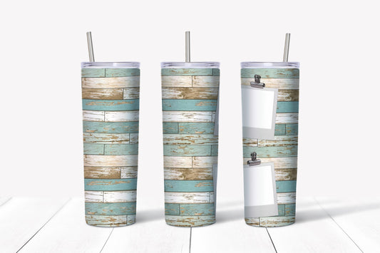 Distressed Blue Wood - 2 Frames Tumbler Design, 20 oz Skinny Tumbler Design, Sublimation Image, Tumbler Wrap, 20oz Tumbler Wrap