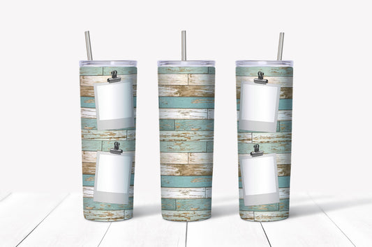 Distressed Blue Wood - 4 Frames Tumbler Design, 20 oz Skinny Tumbler Design, Sublimation Image, Tumbler Wrap, 20oz Tumbler Wrap