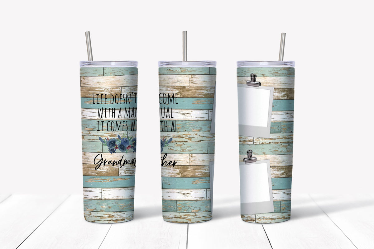 Distressed Blue Wood - Grandmother - 2 Frames Tumbler Design, Tumbler Design, Sublimation Image, Tumbler Wrap, 20oz Tumbler Wrap