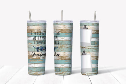 Distressed Blue Wood - Grandmother - 2 Frames Tumbler Design, Tumbler Design, Sublimation Image, Tumbler Wrap, 20oz Tumbler Wrap
