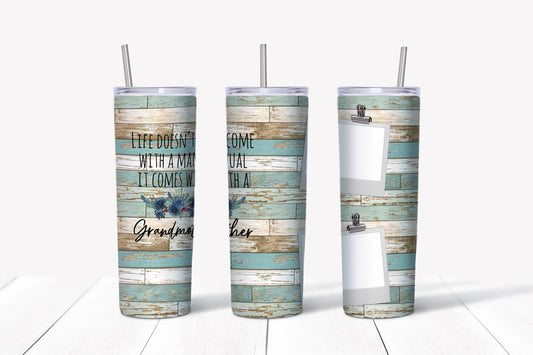 Distressed Blue Wood - Grandmother - 2 Frames Tumbler Design, Tumbler Design, Sublimation Image, Tumbler Wrap, 20oz Tumbler Wrap
