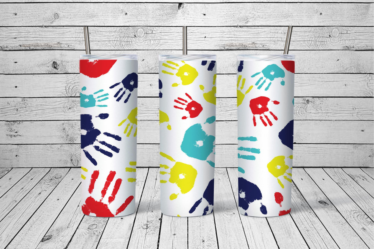 Autism Awareness Hands Tumbler Design, Puzzle Pieces, 20oz Skinny Tumbler Wrap (Digital Download)