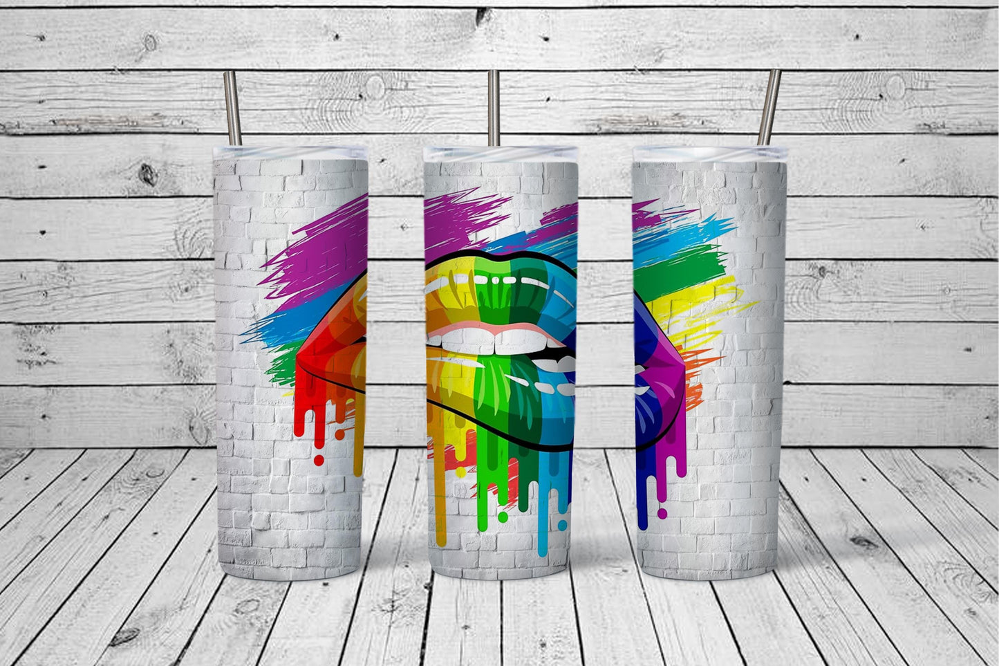 Rainbow Lips Tumbler Design, 20 oz Skinny Tumbler Design, Sublimation Image, Tumbler Wrap, 20oz Tumbler Wrap