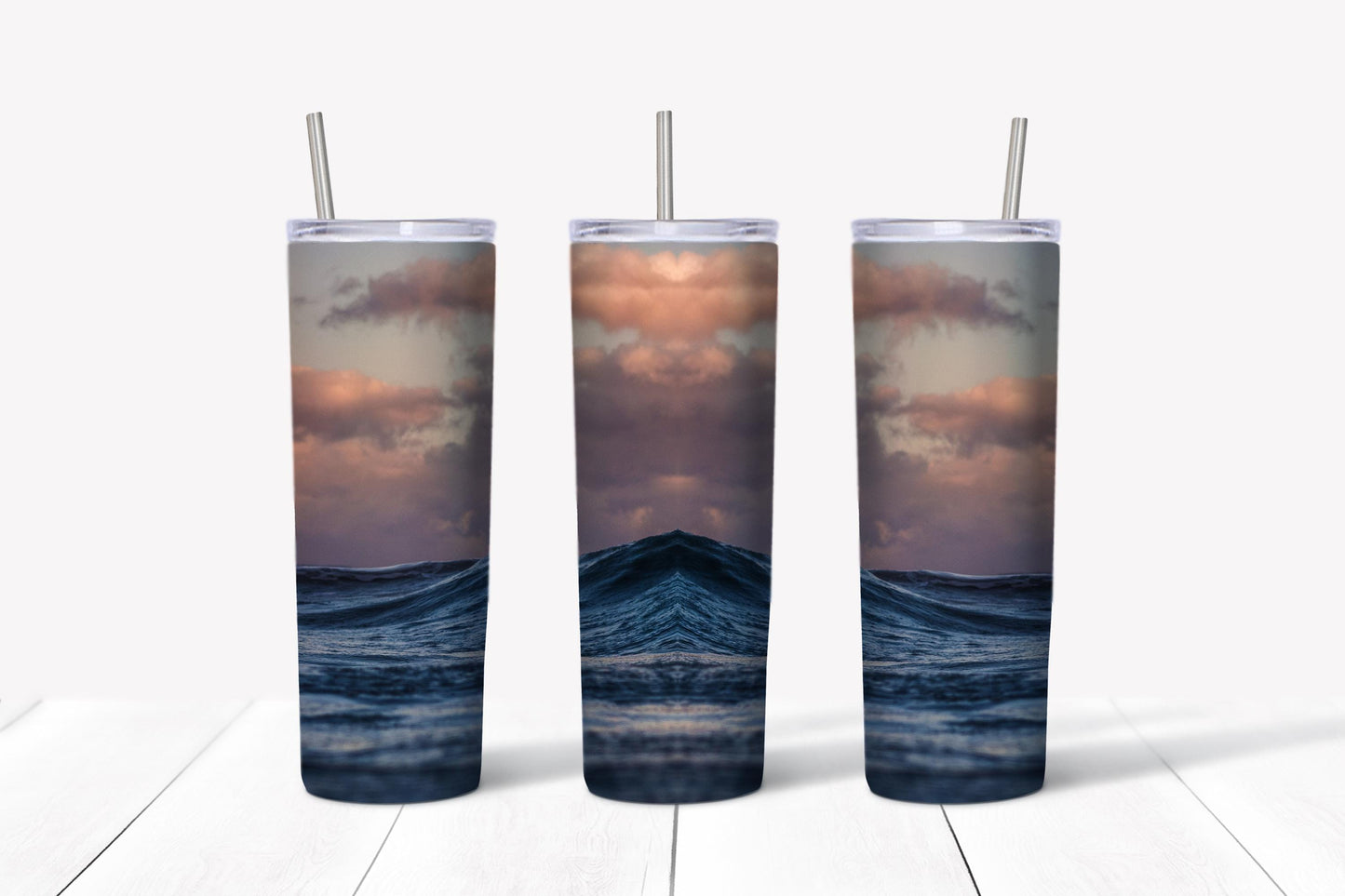Ocean Sunset Tumbler Design, 20 oz skinny tumbler design, sublimation image, tumbler wrap,